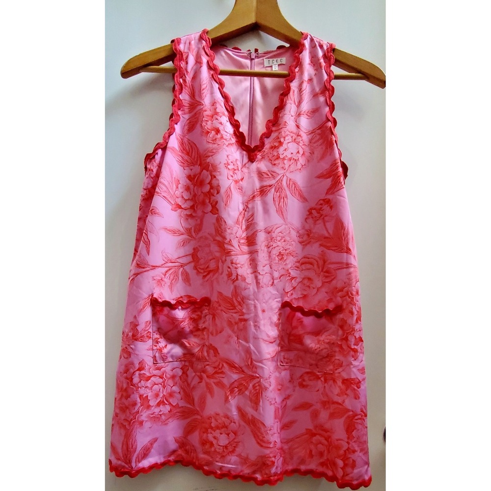 TCEC Dress M Sheath Hamptons M Violet & Red Floral Bric A Brac Trim Pockets Zip